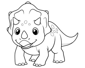Little Triceratops Cartoon Illustration BW © mikailain