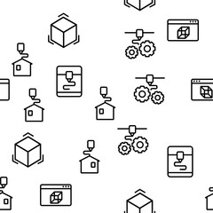 3d Printing Processing Vector Seamless Pattern Thin Line Illustration