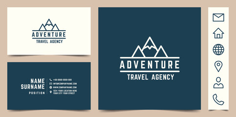 Minimal business card design for a travel agency. 6 pixel perfect icons. CMYK vector illustration