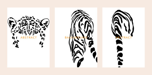 Social media banners with leopard and tiger pattern set design, vector illustration, background.