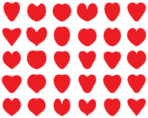 Red silhouettes of heart on the white background