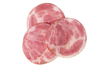 Slices of ham isolated on white background