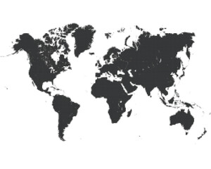 Pixel  dotted world map on white background, halftone design
