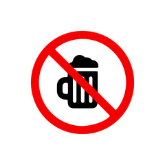 vector illusion icon of prohibited Mug of beer with red circle on glyph icon