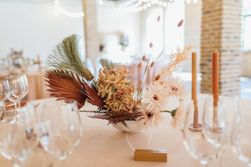 The Concept Of Wedding Decor. Tropical decor. Chic and Romantic Blush Pink Modern Wedding Color