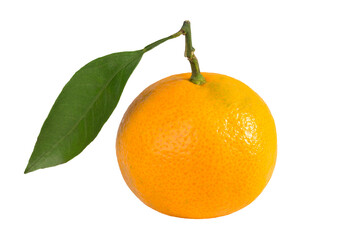 Fresh orange with leaves isolated on white background
