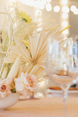 The Concept Of Wedding Decor. Tropical decor. Chic and Romantic Blush Pink Modern Wedding Color