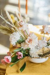 The Concept Of Wedding Decor. Tropical decor. Chic and Romantic Blush Pink Modern Wedding Color