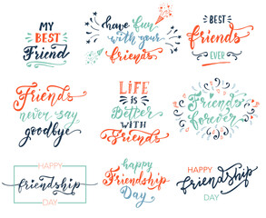 Friendship Happy Motivational Quote for T-shirt, Poster, Print, Merch Design Template. Happy Friends Forever Greeting Card Hand drawn Lettering.