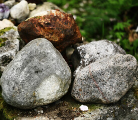 Stones. Close-up. Top view. Blurred background...