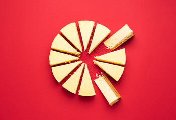 Sliced classic cheesecake. Homemade cheesecake in slices