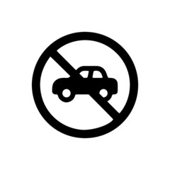 vector illusion icon of prohibited Car with black circle on glyph icon