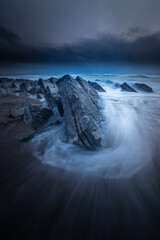 Waves and rocks at Bidart, Basque Country.	