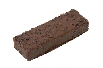 Waffle in chocolate, chocolate bar, isolated on white background