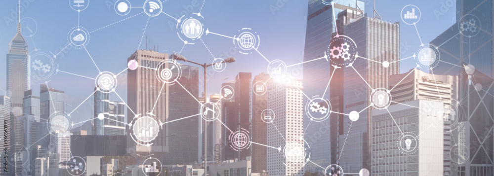 Wall mural business organizational structure innovation automation technology panoramic website header backgrou