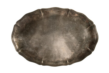 Vintage silver tray isolated on white background