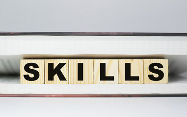 Word SKILLS made with wood building blocks