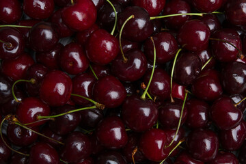 Ripe cherry as background texture close-up