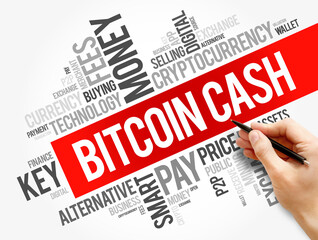 Bitcoin Cash cryptocurrency coin word cloud, business concept background