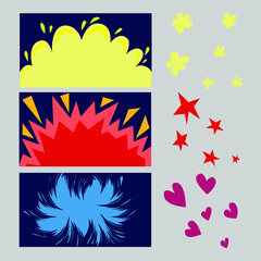 Set of cartoon backgrounds for comics. Cloud, explosion and fear.