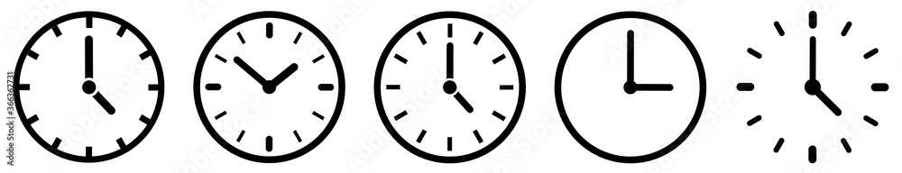 Wall mural clock icon set. time clock icons collection. line clocks symbol isolated on white background - stock