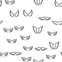 Naklejka premium Angel Wings Flying Vector Seamless Pattern Thin Line Illustration
