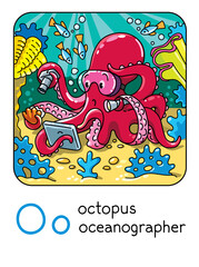 Octopus oceanographer ABC Funny animals alphabet O