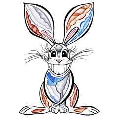 Rabbit smiles hand drawn with color markers decorative style sketch isolated on a white background.