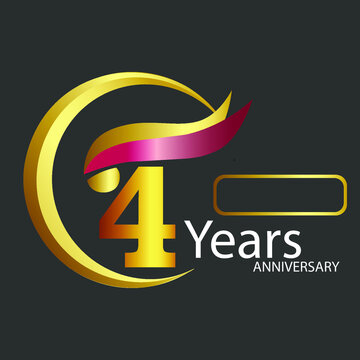 4th. Logo of the 4th golden anniversary celebration in gold. Fourth birthday celebration template