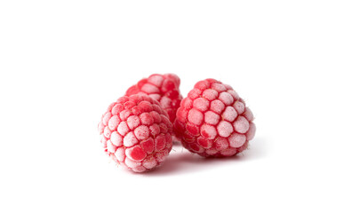 frozen raspberries isolated on white