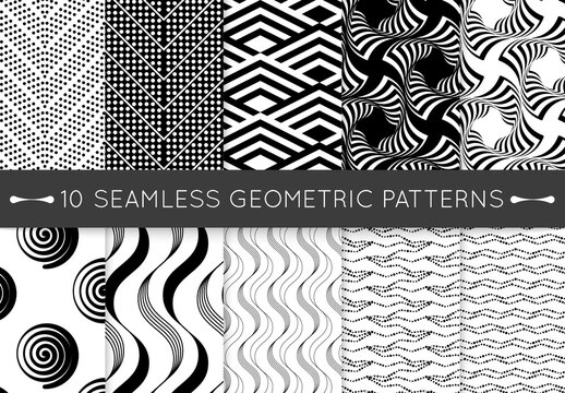 Black and White Geometric Seamless Pattern Collection 