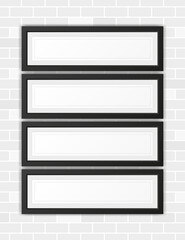 Realistic picture frame set isolated on white brick background. For your text here. Vector