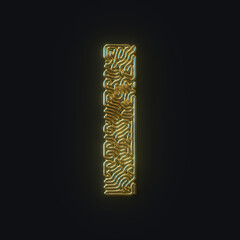High resolution letter I symbol formed of gold bent wire. 3D rendering