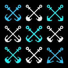 Set of retro anchors. Vintage authentic logo.