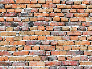 Abstract background old white brick wall with cracks and scratches. Landscape style. Great background or texture.