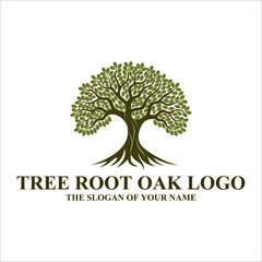 Naklejka premium Root Of The Tree logo illustration. Vector silhouette of a tree, Abstract vibrant tree logo design, root vector - Tree of life logo design inspiration isolated on white background, 