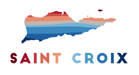 Obraz premium Saint Croix map. Map of the island with beautiful geometric waves in red and blue colors. Vivid Saint Croix shape. Vector illustration.