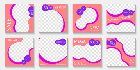 Fototapeta premium Social media web banner post layouts design with photo frames and sale text. 