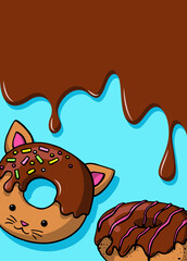 Glazed cute doughnut animal. Donuts card with glaze and bite, eaten chocolate icing fritters or caramel circle doughnuts