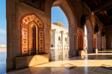 MUSCAT, OMAN - NOV 22, 2018: Sultan Qaboos Grand Mosque. Grand mosque In Muscat. The Muscat mosque...