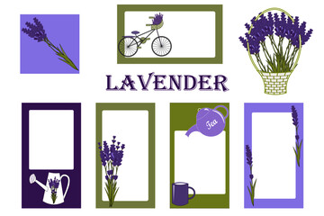 Set of Lavender frames and backgrounds for your text and photoes. Good for design of social media and blog. 