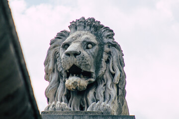 View of the Szechenyi Chain Bridge is a bridge that spans the River Danube between Buda and Pest, the western and eastern sides of Budapest, the capital of Hungary
