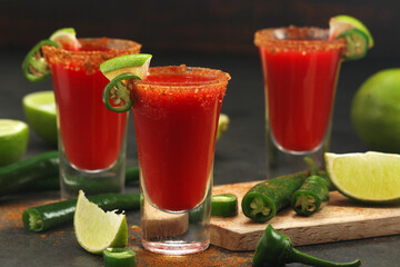 Shots with sangrita - traditional Mexican cocktail	