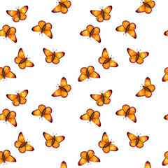 Hand drawn seamless pattern with flying orange butterflies