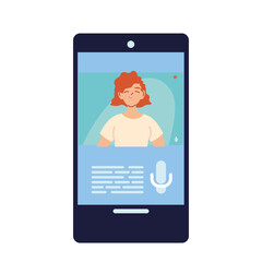 red hair woman in smartphone in video chat vector design