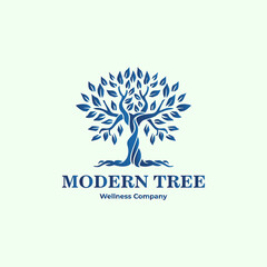 illustration vector graphic logo designs. pictogram logo tree, modern unique style with blue color