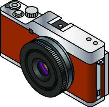 A compact system / mirrorless interchangeable lens camera. Brown, with a pancake lens.