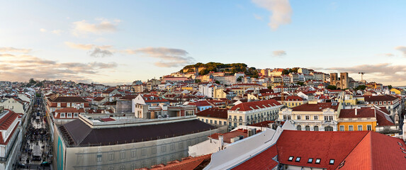 Portugal. Lisbon. Panorama of the city with Augusta street and the Castle of St. George on the...