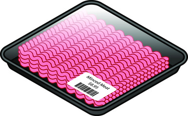 A tray of pink minced meat covered with cling film with a price sticker.