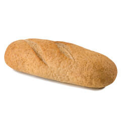 Long loaf of bread with bran isolated on white background
